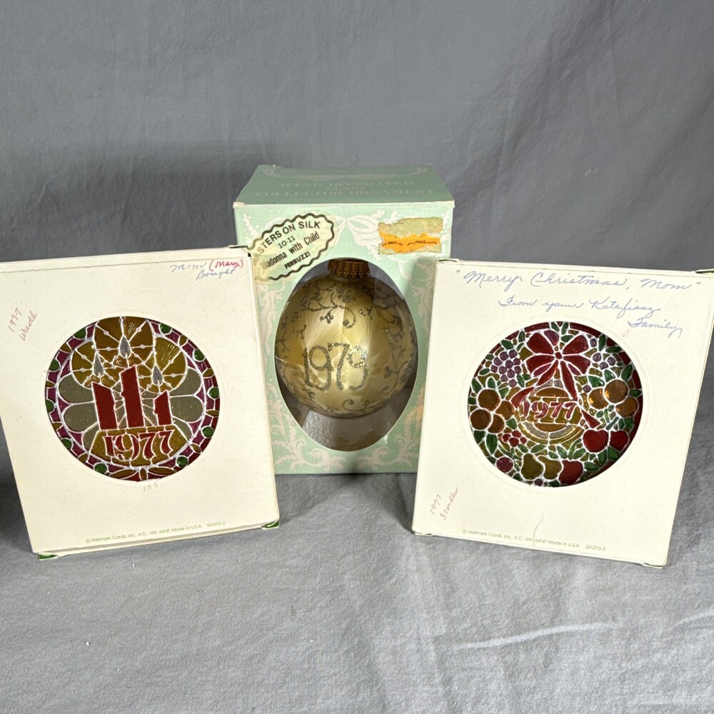 Vintage 1970s Christmas Ornament Lot Hallmark Tiffany & Krebs Silk 1977 1979